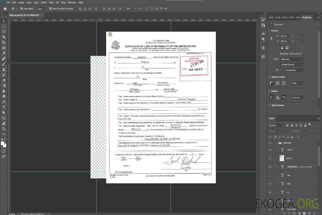 Certificat américain de perte de nationalité template